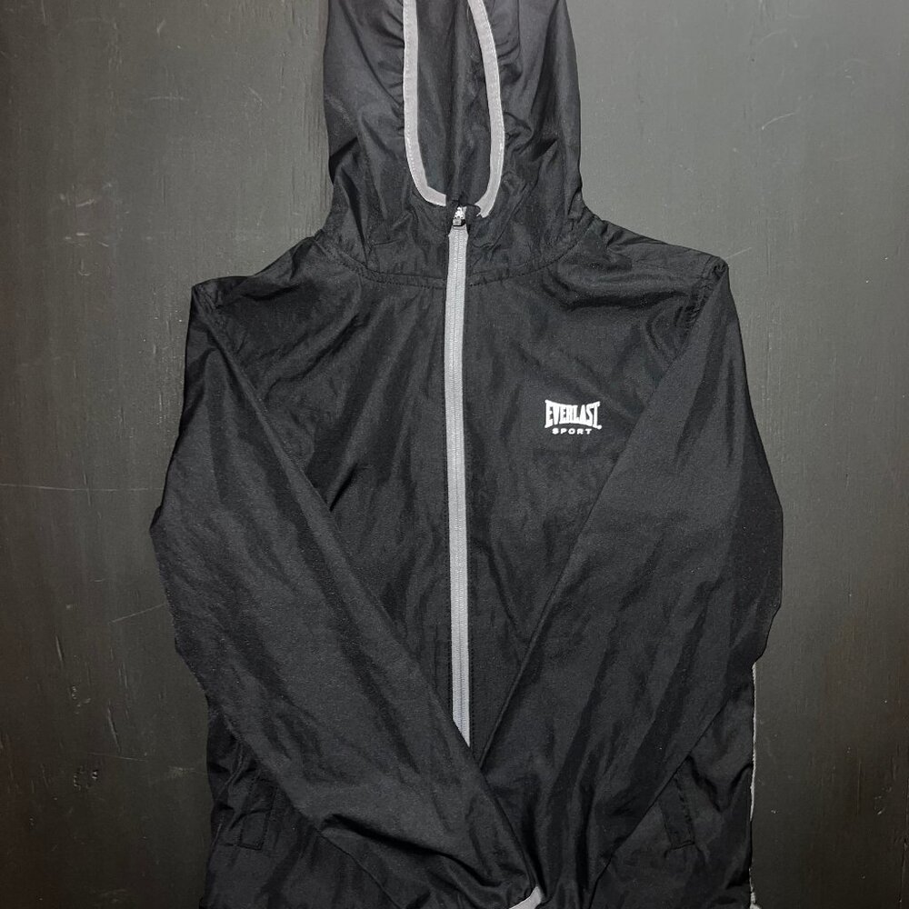 Everlast Sport Boy M (8) Black Gray Hooded Full Zip Athletic Windbreaker Jacket
